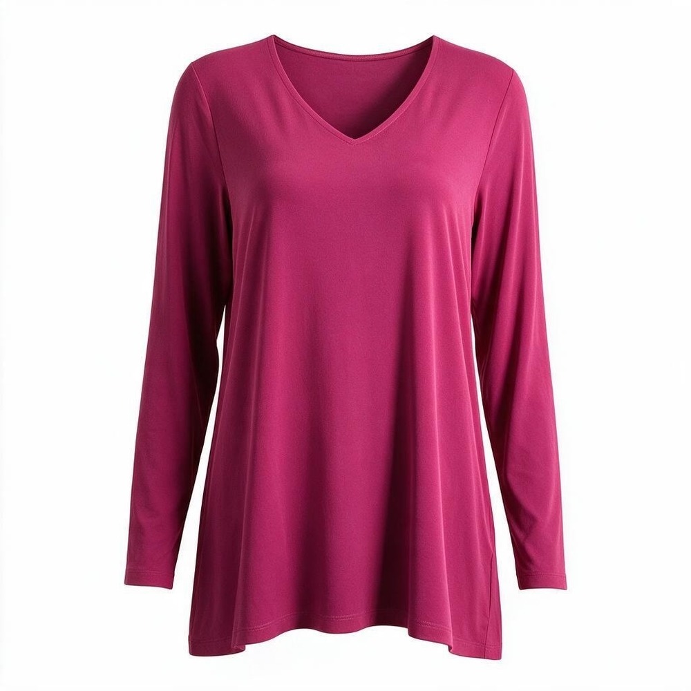 Susan Graver Modern Essentials XL Raspberry Liquid Knit V-Neck Top NWOT A654061